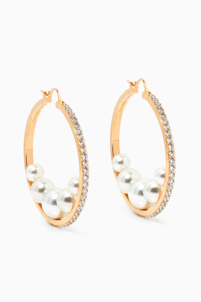

Crystal & Pearl Hoop Earrings in Metal, Gold
