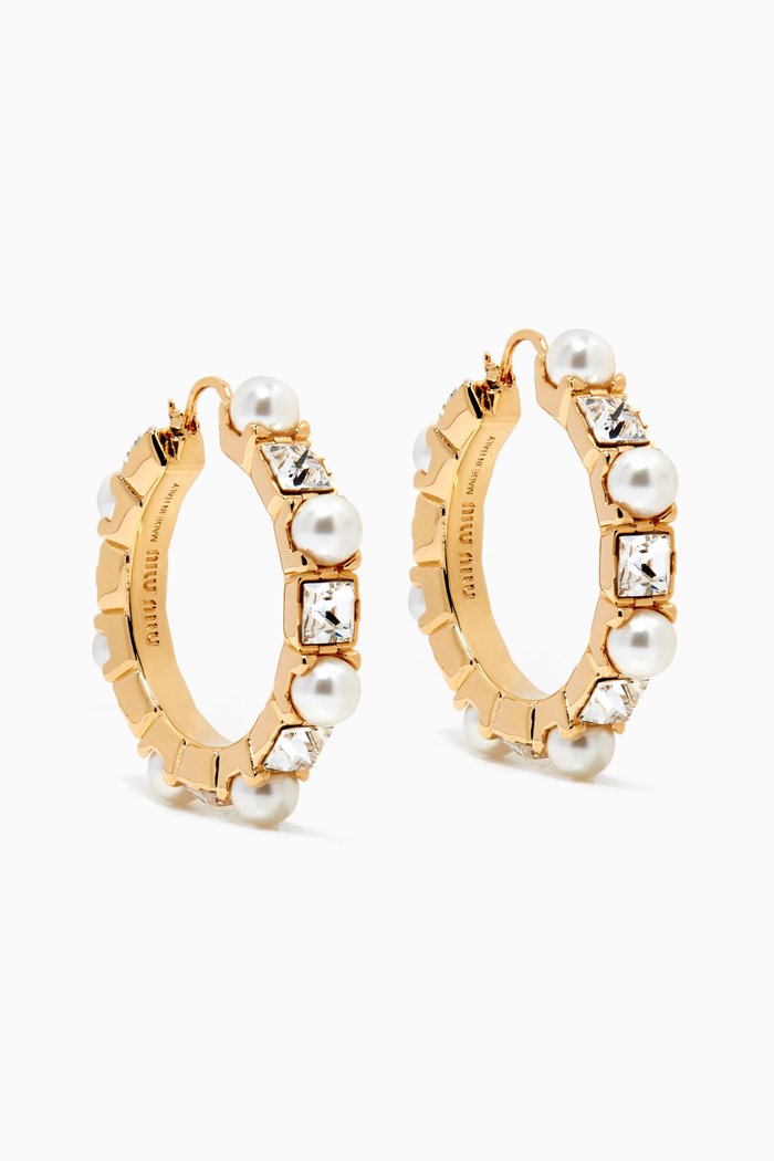 

Crystal & Pearl Hoop Earrings in Metal, Gold