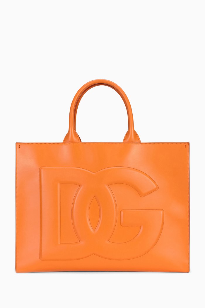 

Large DG Daily Shopper in Calfskin Leather, Orange