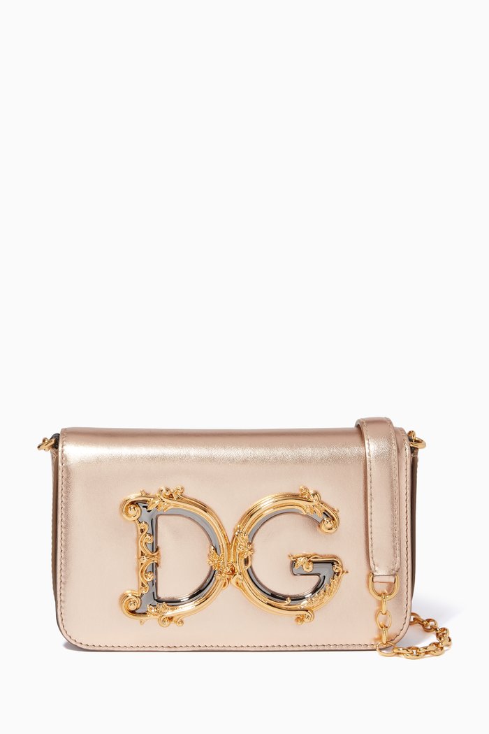 

Small DG Girl Clutch Bag in Metallic Mordoré Nappa, Rose gold