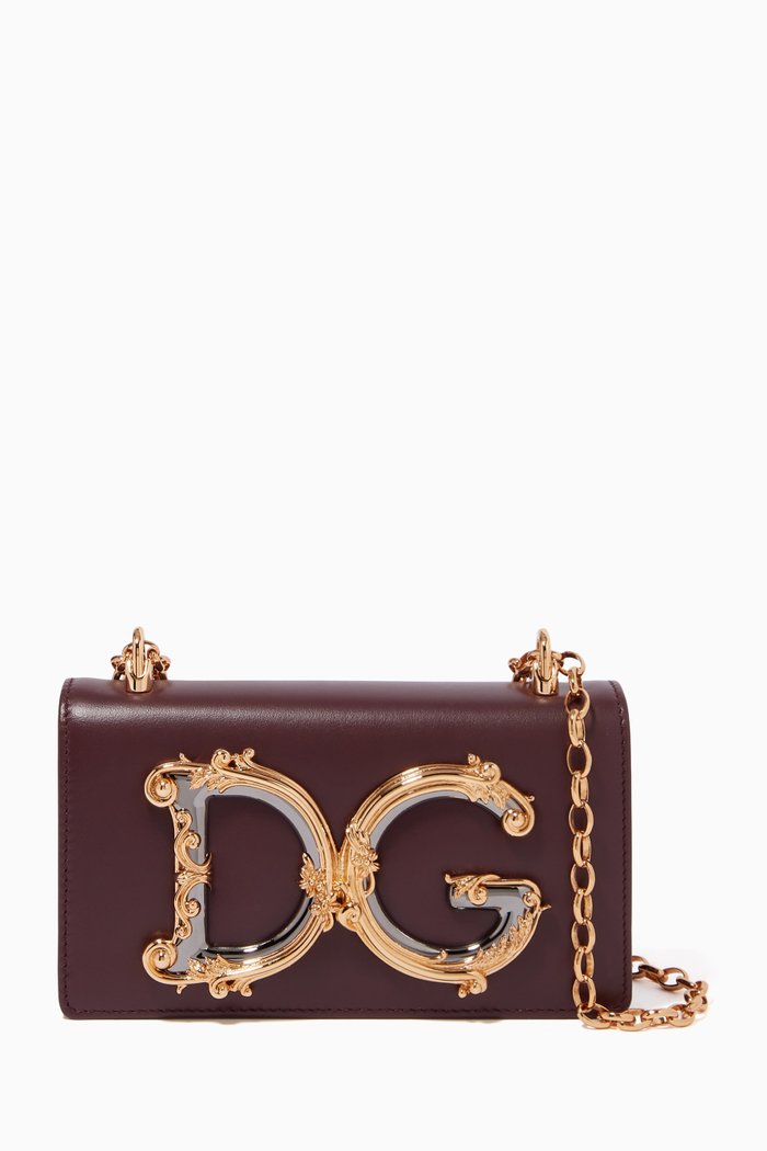 DG Girls Phone Bag in Leather, Burgundy