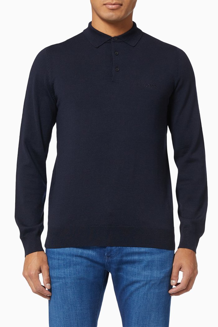 

Bono Polo Sweater in Virgin Wool, Blue