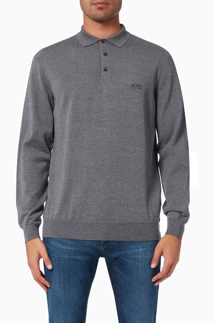 

Bono Polo Sweater in Virgin Wool, Grey
