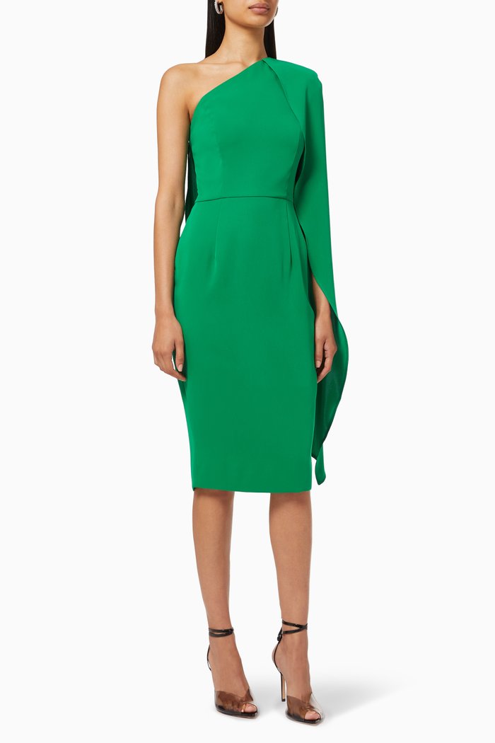 

One Shoulder Dress with Cape, Green