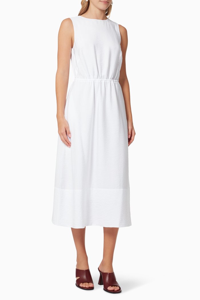 Cross Back Dress in Textured Viscose-blend, White