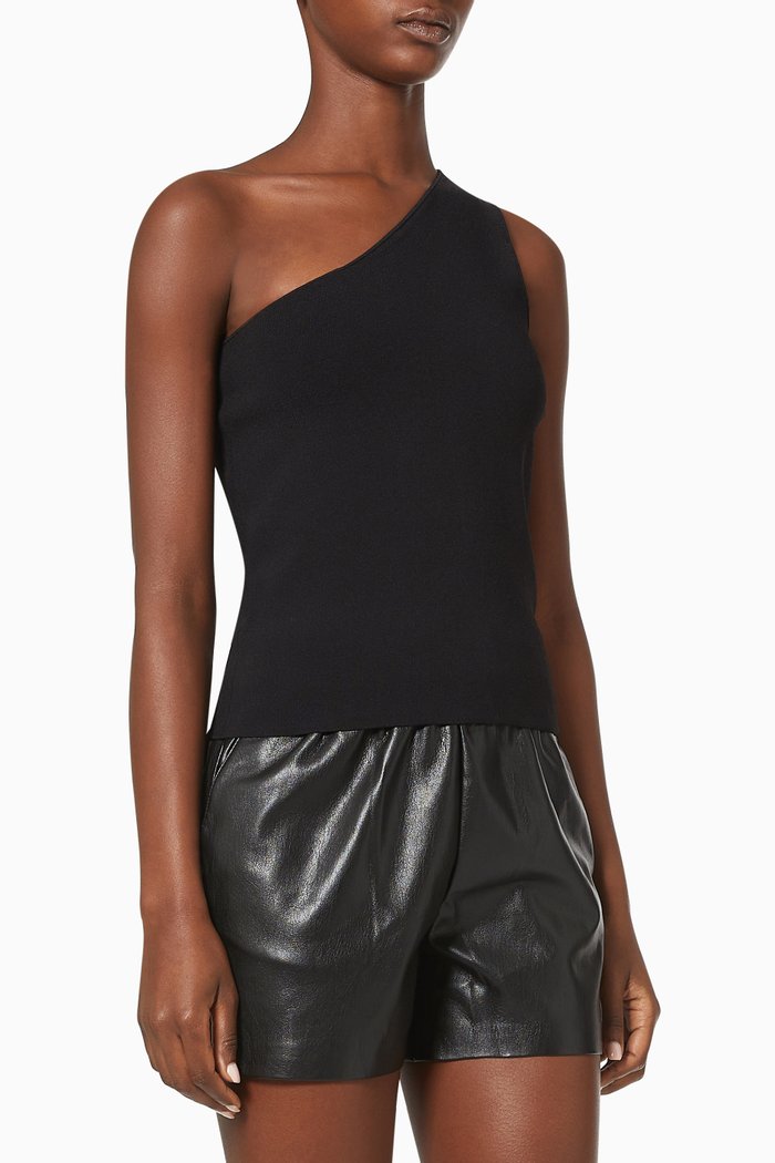 

One-shoulder Tank Top in Viscose Knit, Black