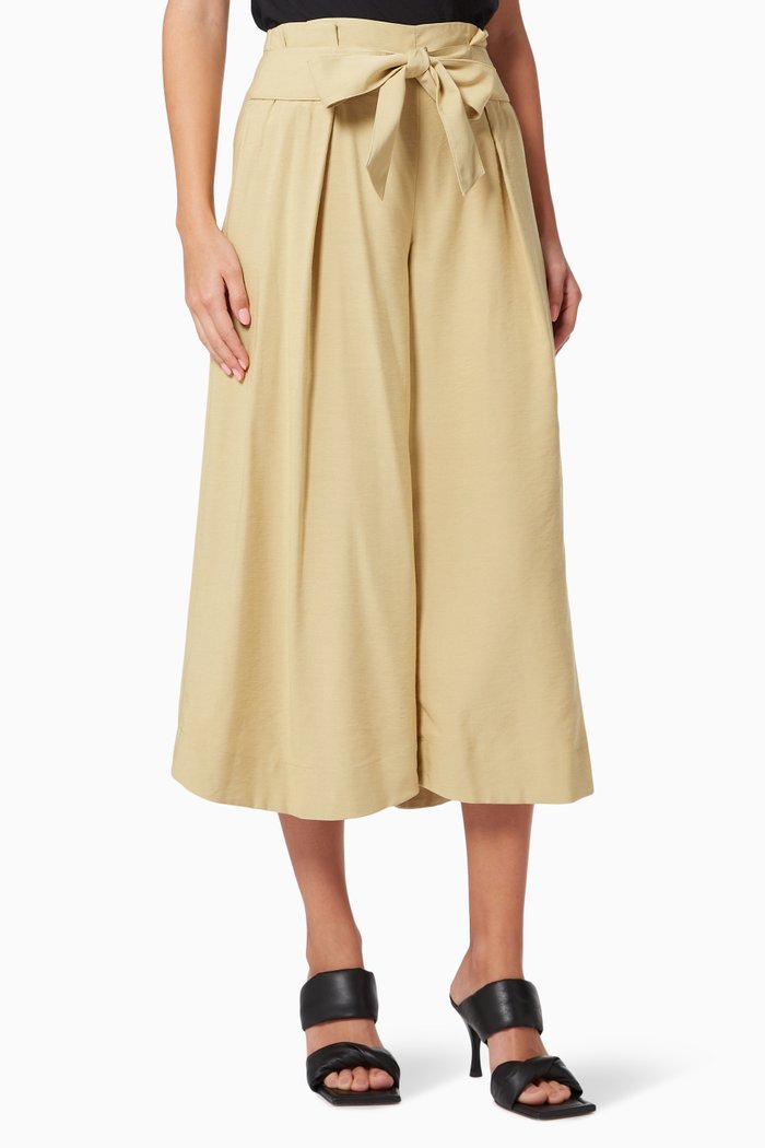 

Belted Palazzo Culotte in Crepe, Neutral