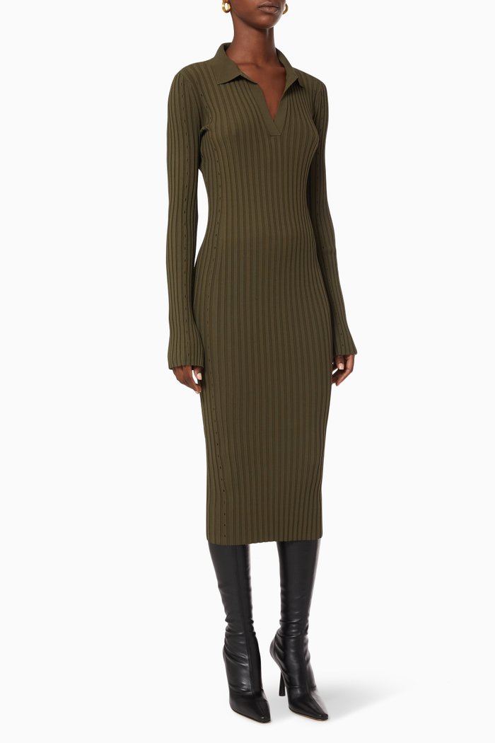 

Slash Dress in Rib-knit, Green