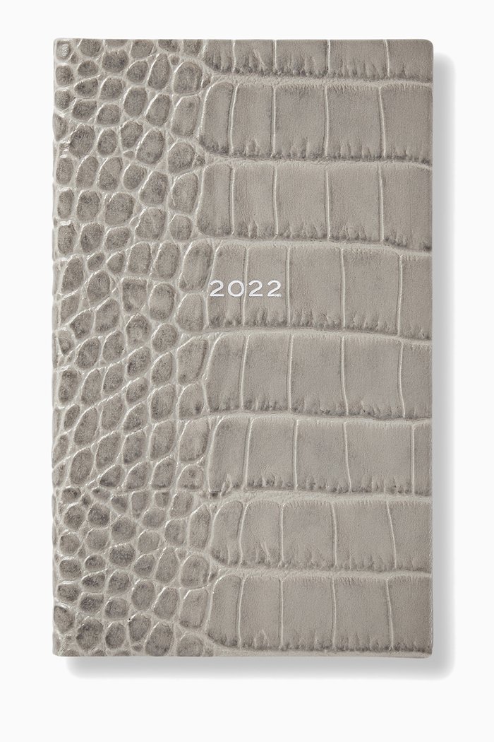 

2022 Mara Diary with Pocket in Crocodile Embossed Leather, Grey