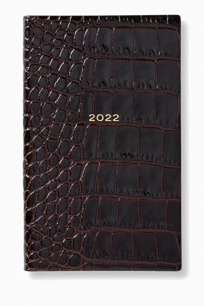 

2022 Mara Diary with Pocket in Crocodile Embossed Leather, Brown