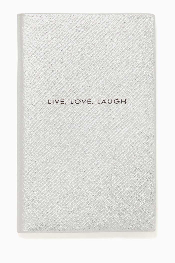 

"Live, Love, Laugh" Panama Notebook in Crossgrain Leather, Silver