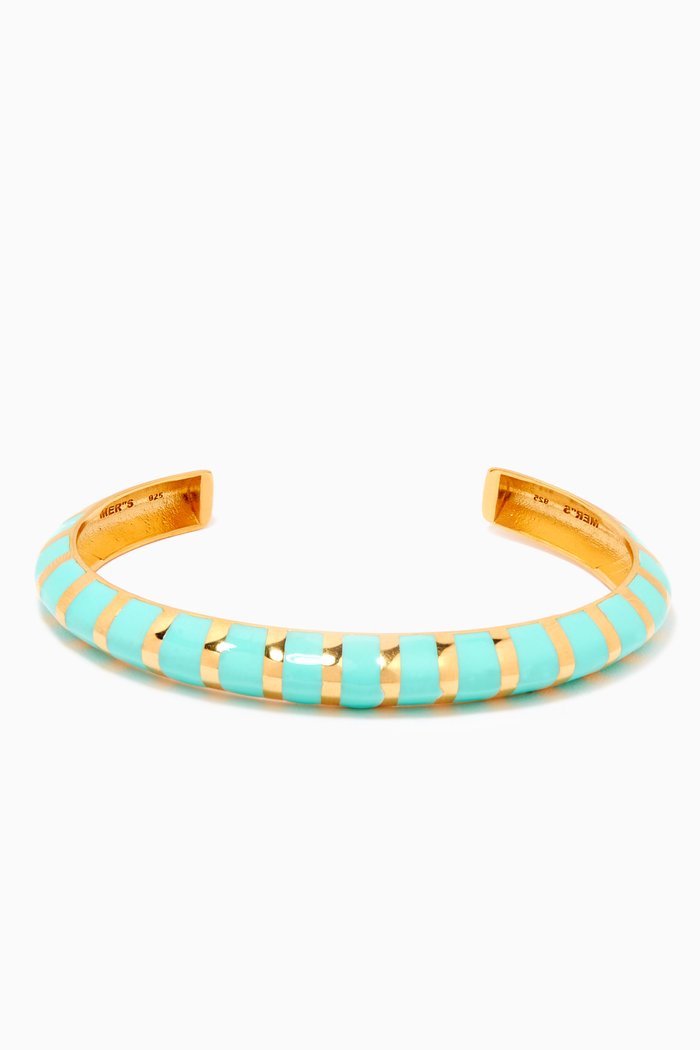 

Jelly Roll Cuff Bracelet in 24k Gold Plated Sterling Silver, Green