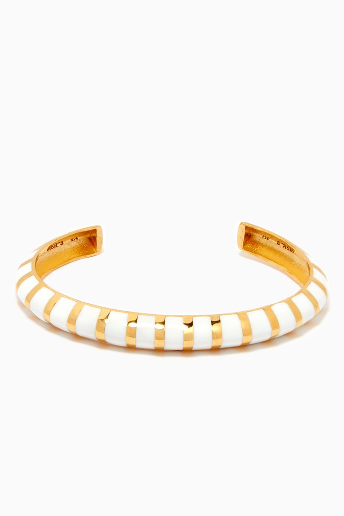 

Jelly Roll Cuff Bracelet in 24k Gold Plated Sterling Silver, White