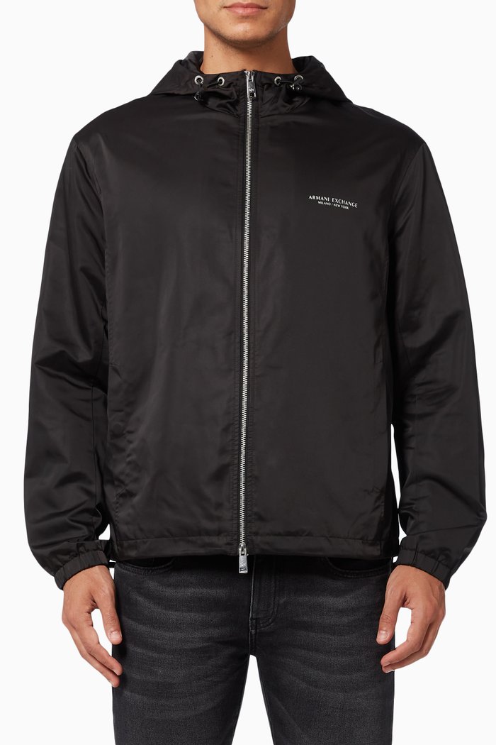

Logo Windbreaker in Technical Fabric, Black