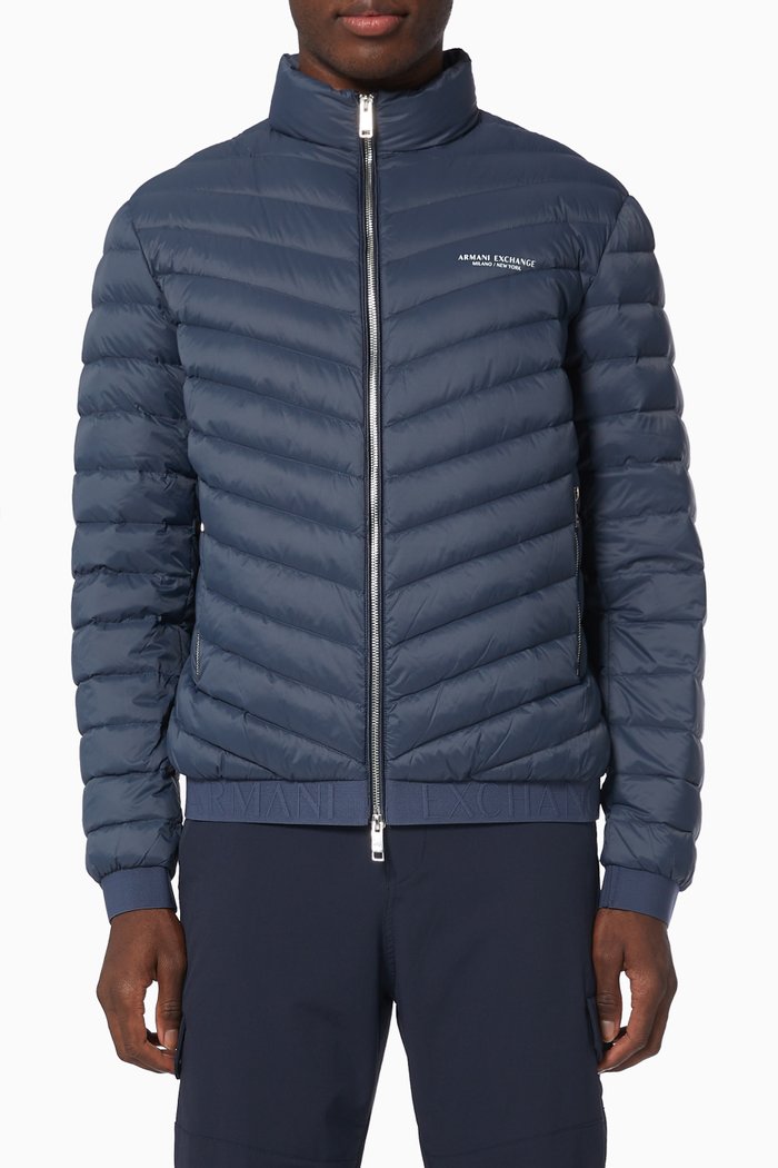 

AX Logo Puffer Jacket in Quilted Nylon, Blue