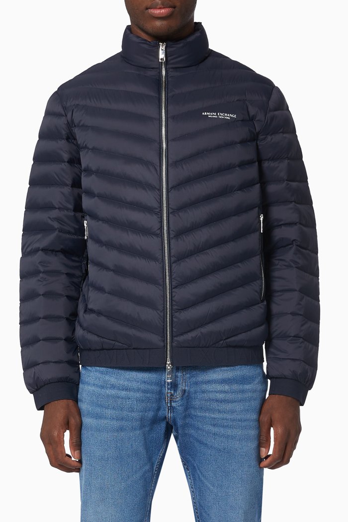 

AX Logo Puffer Jacket in Quilted Nylon, Blue