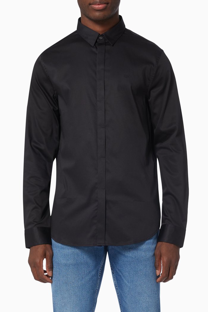 

Slim Fit Shirt in Cotton, Black