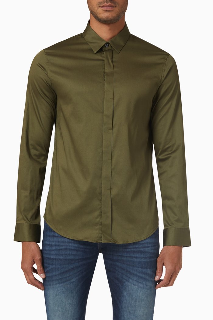

Slim Fit Shirt in Cotton, Green