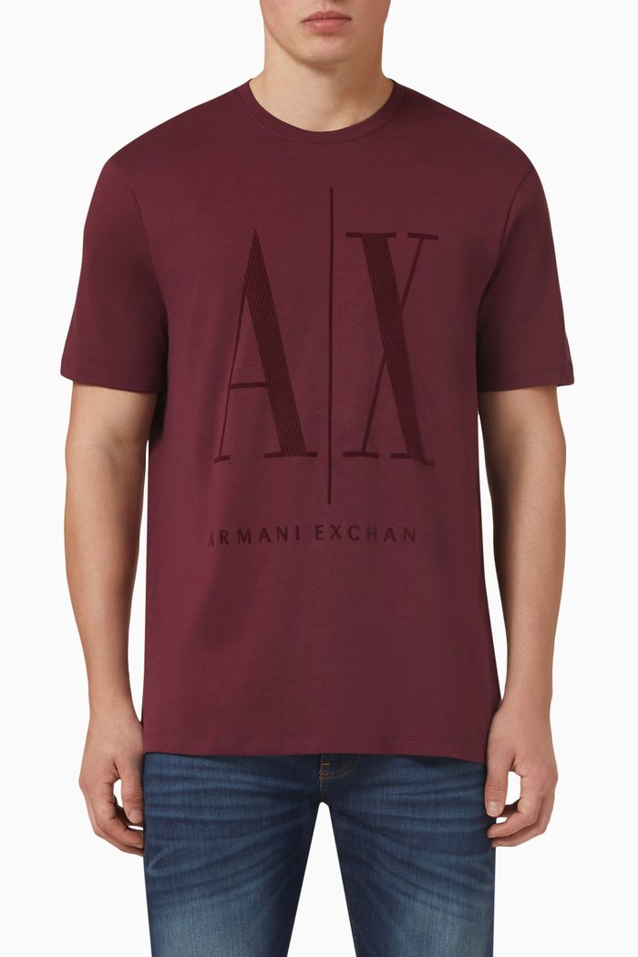

Icon AX Logo T-shirt in Cotton, Burgundy