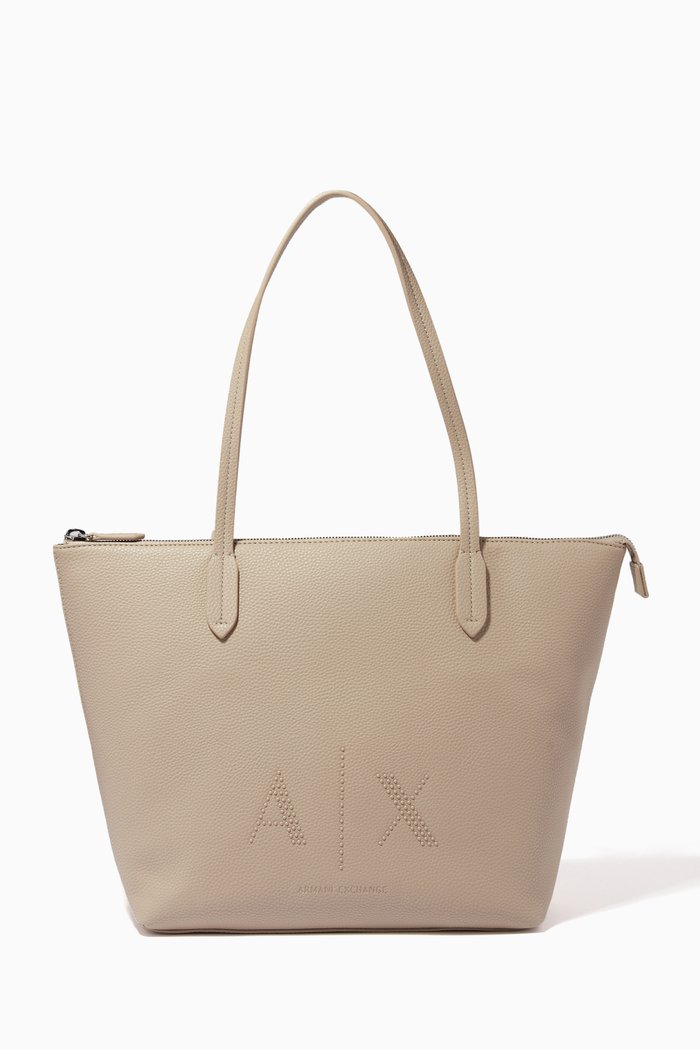 

Tote Bag with A|X Stud in Faux Leather, Grey