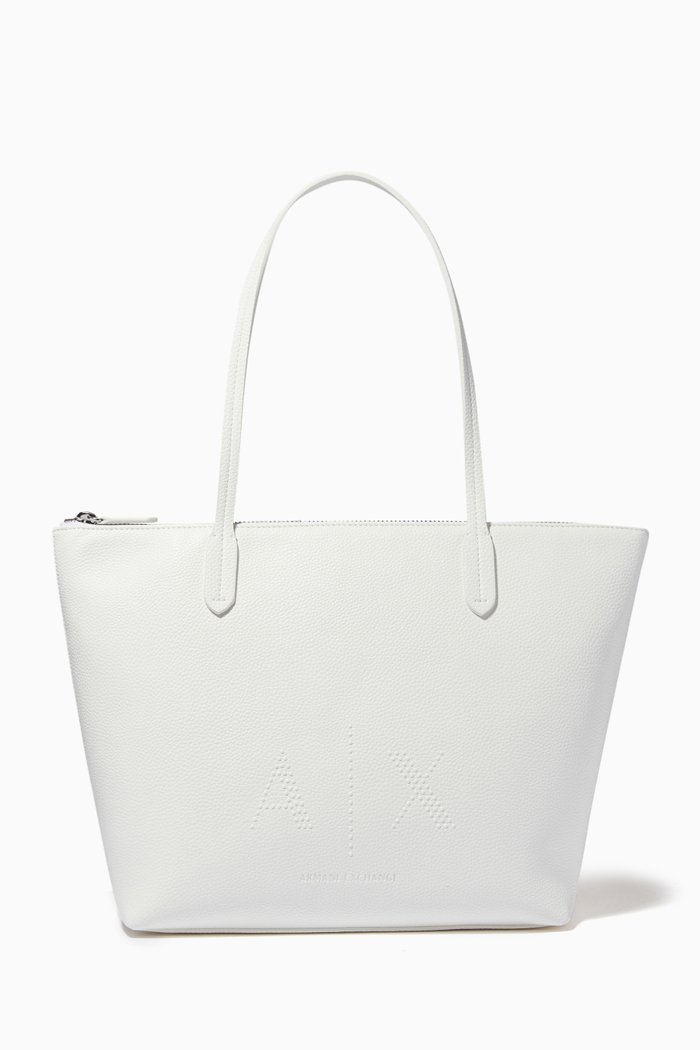 

Tote Bag with A|X Stud in Faux Leather, White
