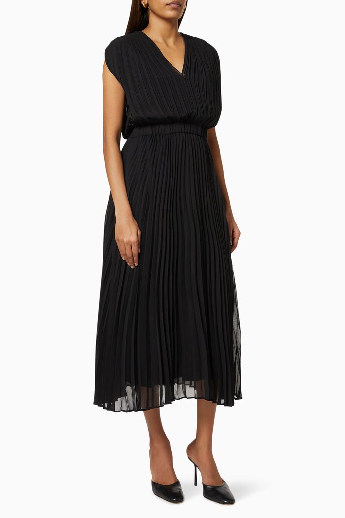 

Pleated Midi Dress in Chiffon, Black