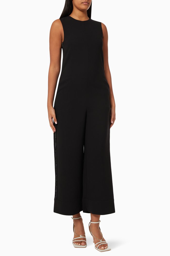 

Logo Tape Jumpsuit in Crepe, Black