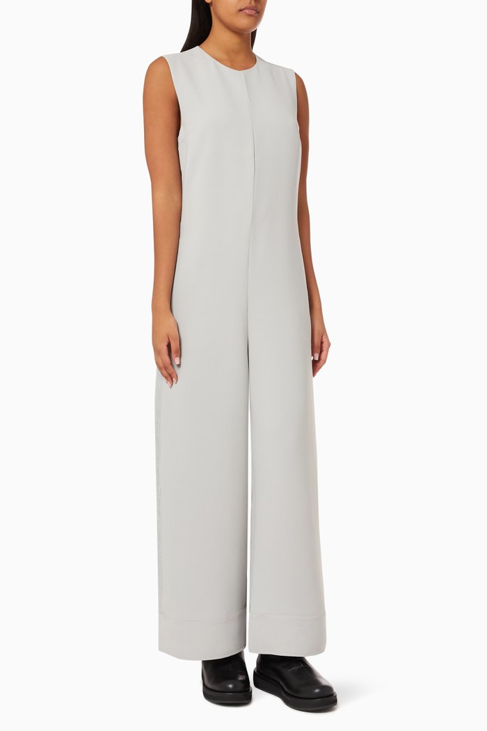 Logo Tape Jumpsuit in Crepe, Grey