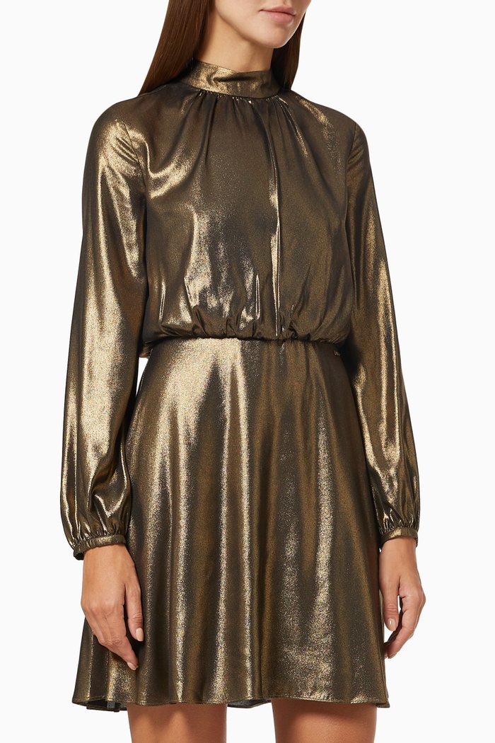 

Metallic Foil Dress in Crepe, Gold