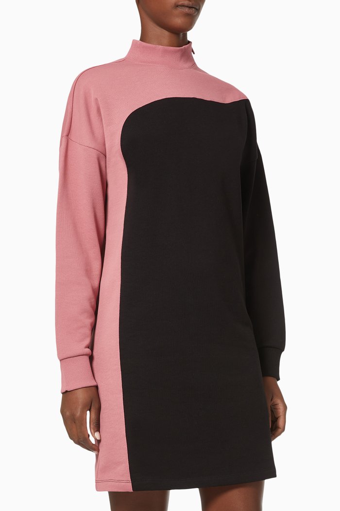 

Two Tone Sweat Dress in Cotton Blend Fleece, Black