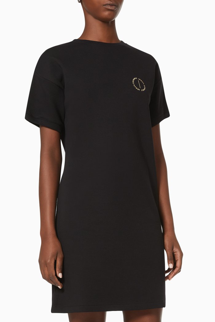 

Circle Logo T-shirt Dress in Cotton Blend Fleece, Black