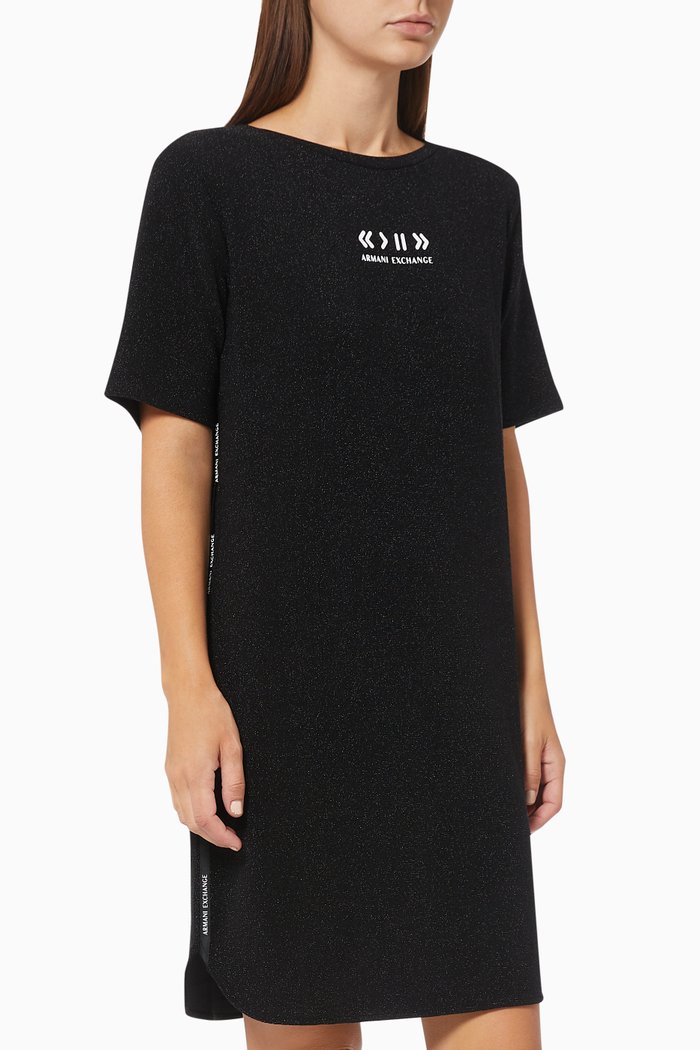 

T-shirt Dress in Metallic Jersey, Black