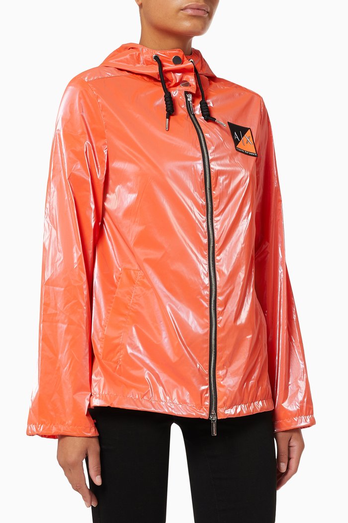

Iridiscent Hooded Jacket in Crinkled Nylon, Orange