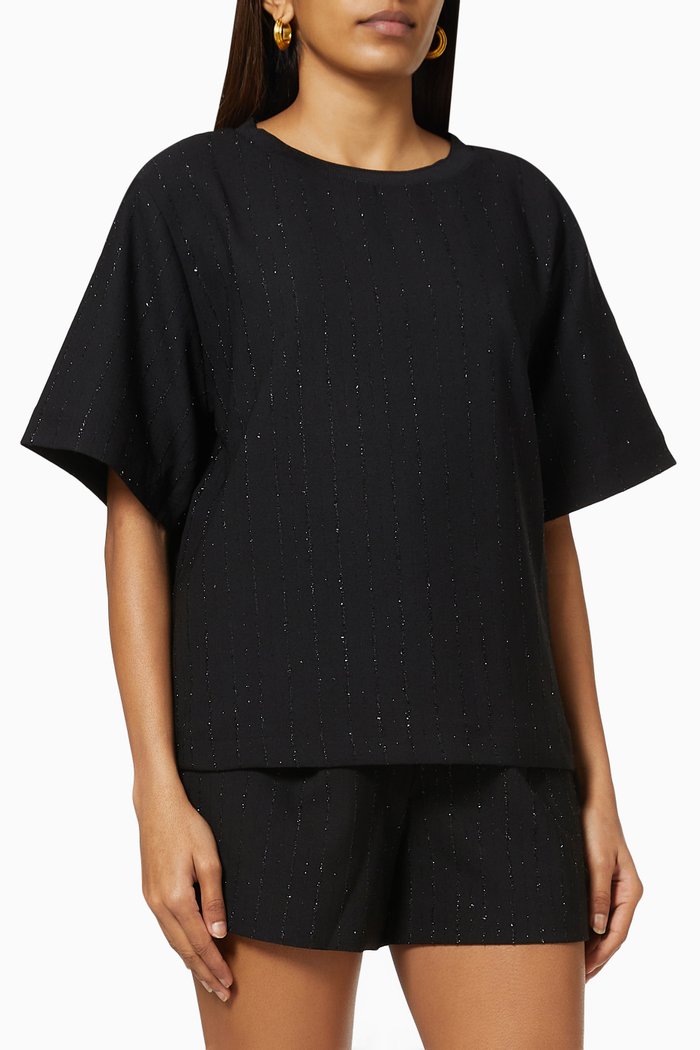 

Metallic Pinstripe Blouse in Nylon, Black