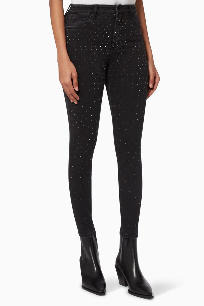 

J10 Studded Super Skinny Jeans in Denim, Black