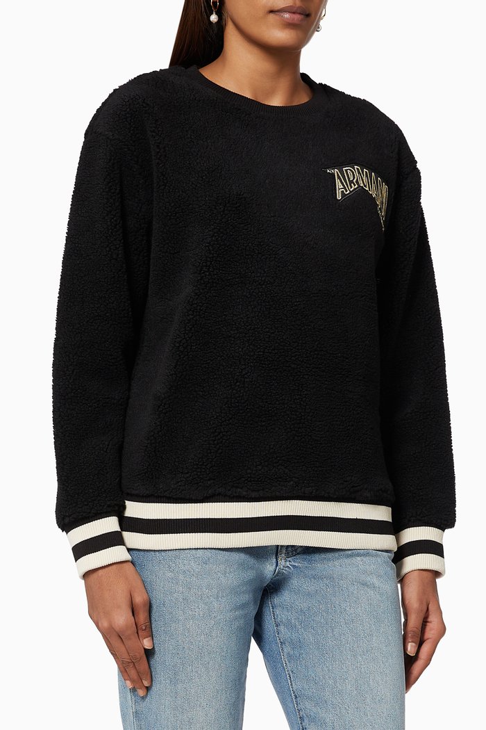 

Cartoon Logo Sweatshirt in Sherpa Fleece, Black