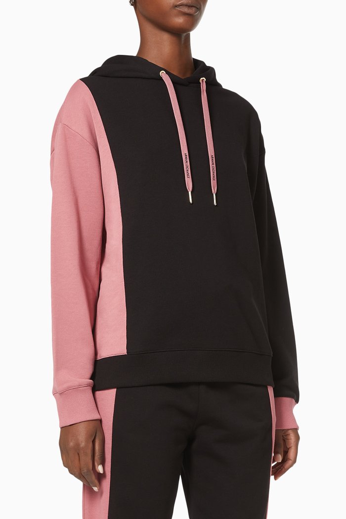 

Two Tone Hoodie in Cotton Blend Fleece, Black