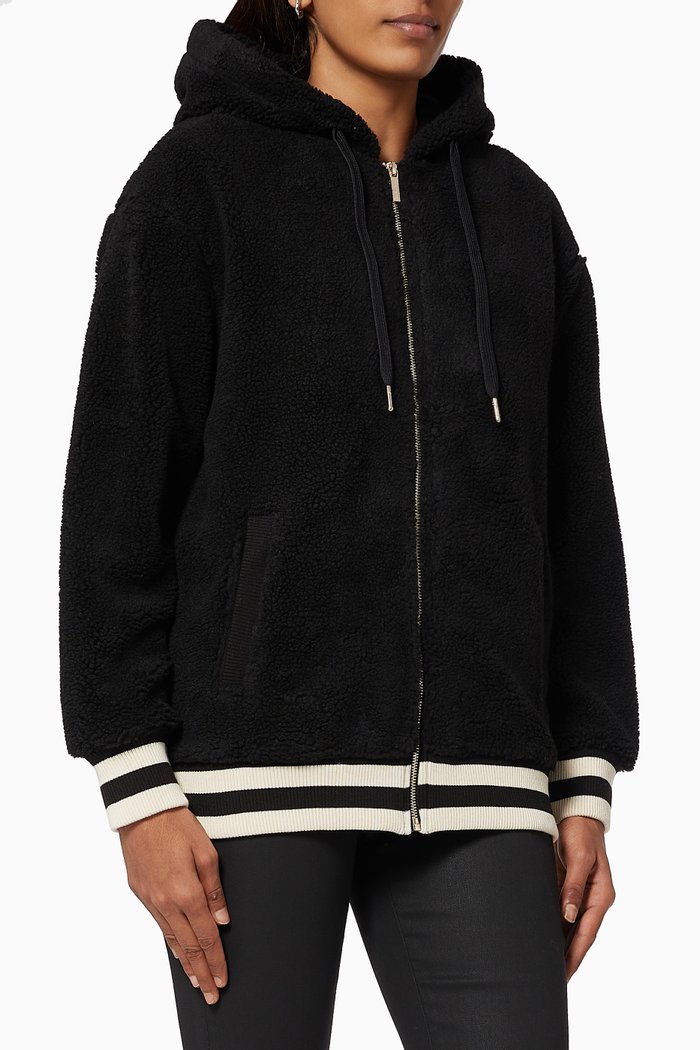 

Cartoon Logo Zip-up Hoodie in Sherpa Fleece, Black