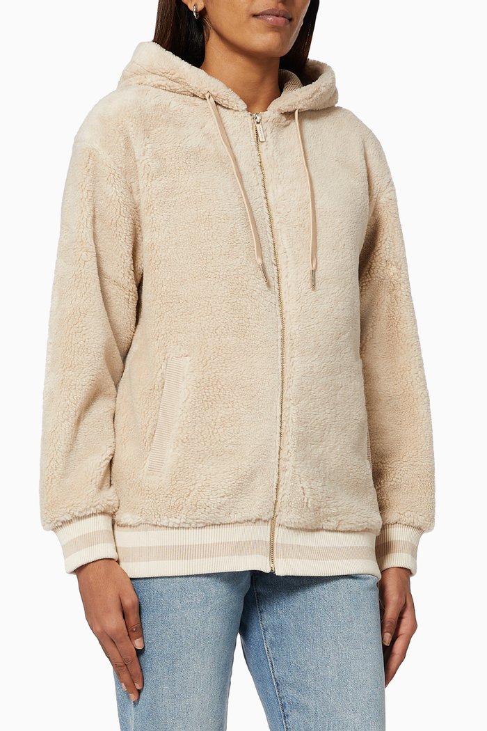 

Cartoon Logo Zip-up Hoodie in Sherpa Fleece, Gold