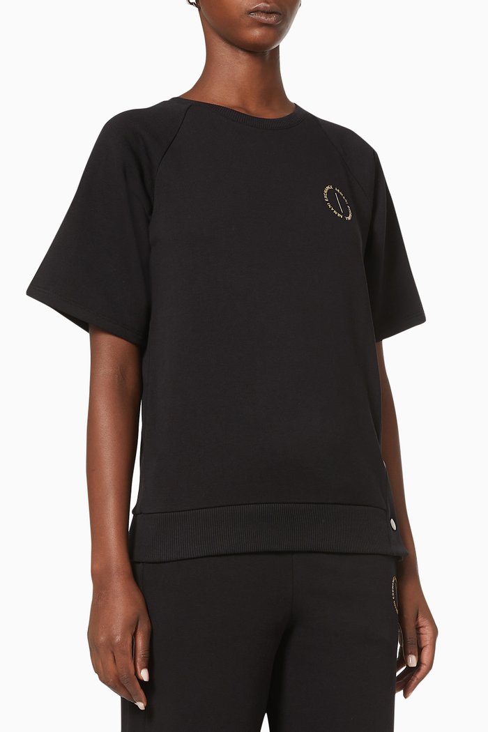 

Circle Logo Short Sleeve Sweatshirt in Cotton Blend Fleece, Black