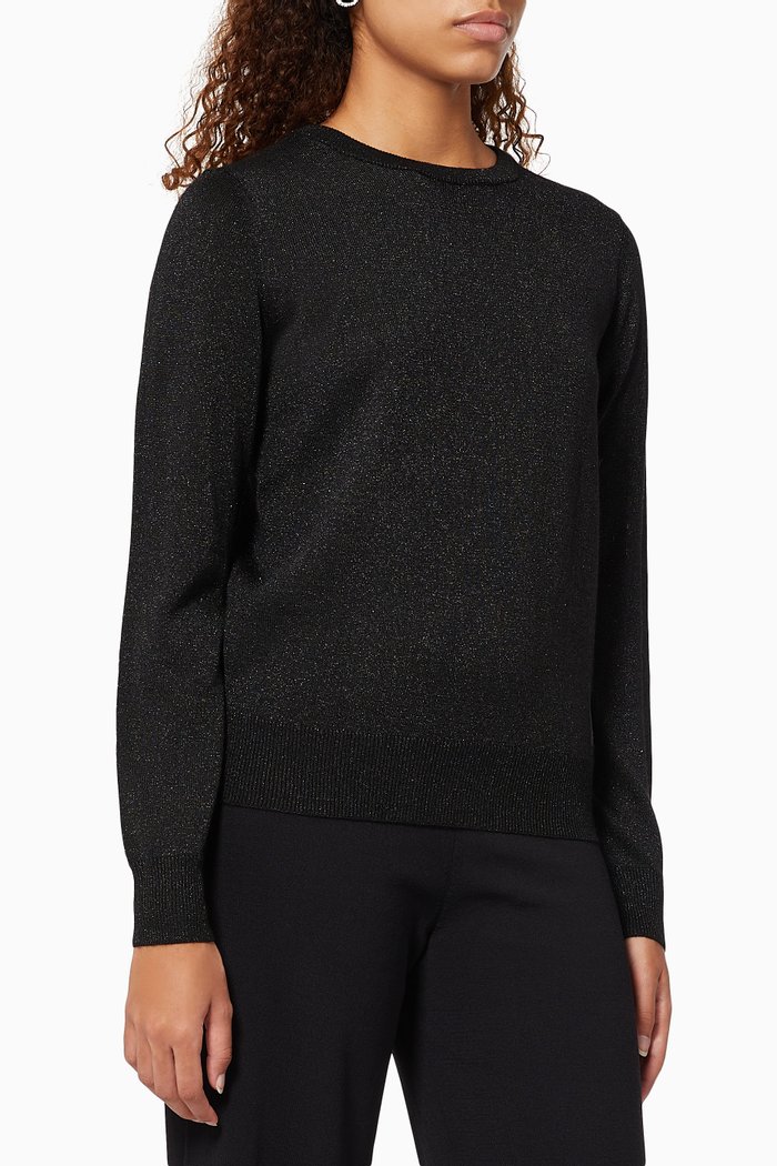 Logo Patch Sweater in Lurex Knit, Black