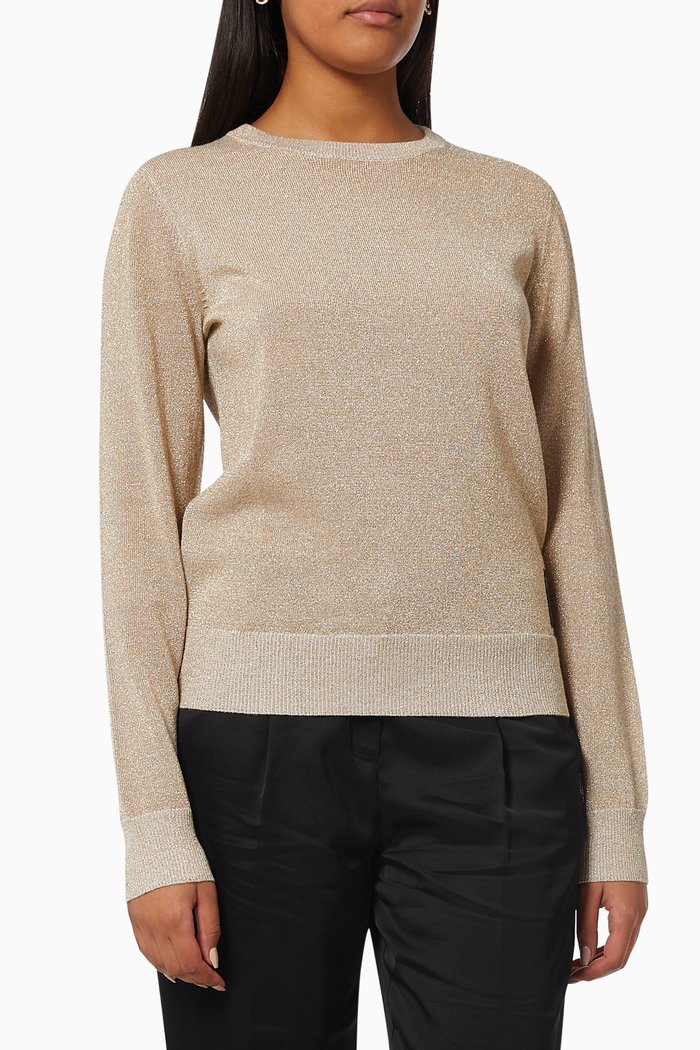 

Logo Patch Sweater in Lurex Knit, Gold