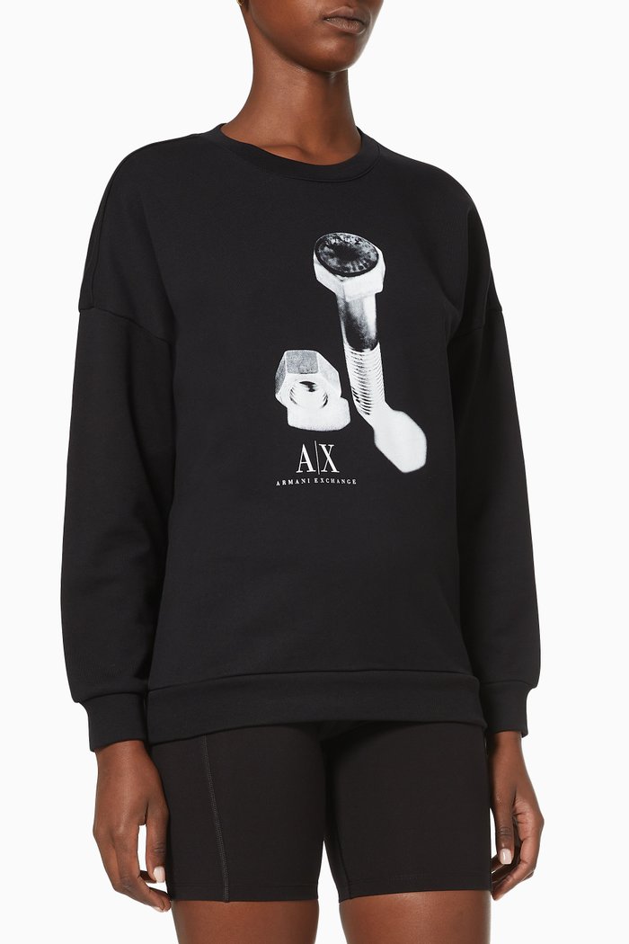 

Screw Print Sweatshirt in Cotton Knit, Black