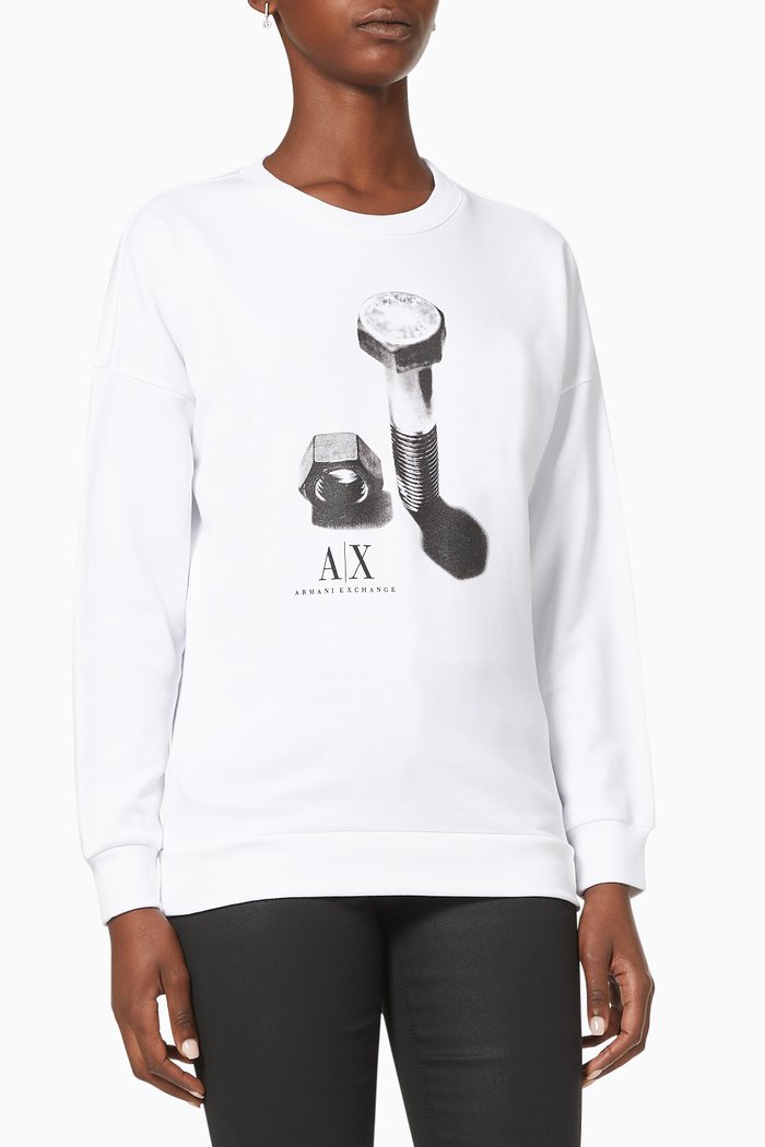 

Screw Print Sweatshirt in Cotton Knit, White