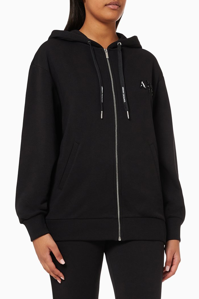 

Hooded Zip-Up Sweatshirt in Fleece, Black