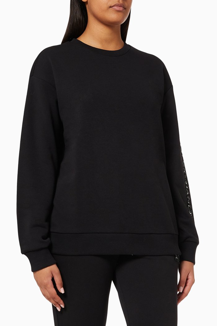 

Embellished Logo Sweatshirt in Cotton, Black