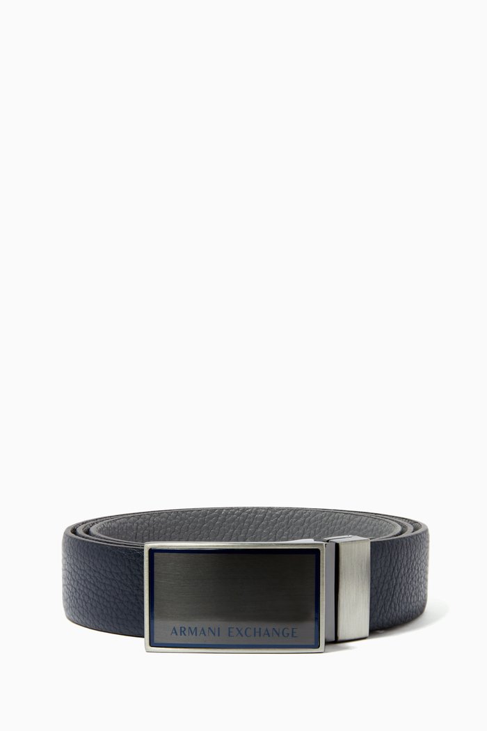 

Logo Plaque Belt in Grain Leather, Multicolor