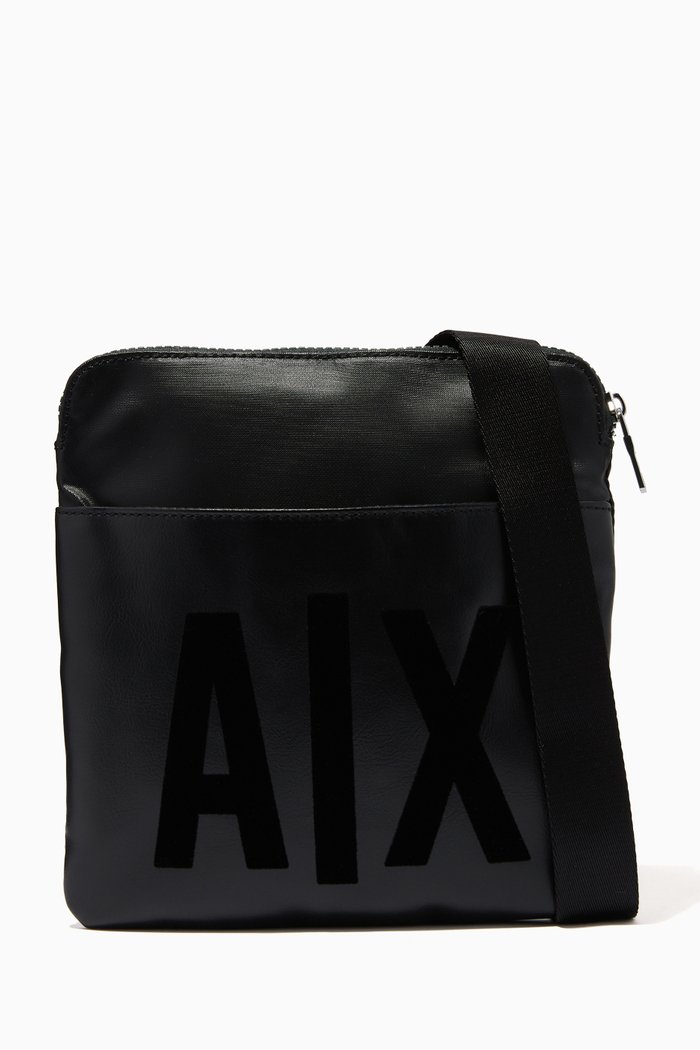 Oversized Logo Crossbody Bag in Vinyl, Black