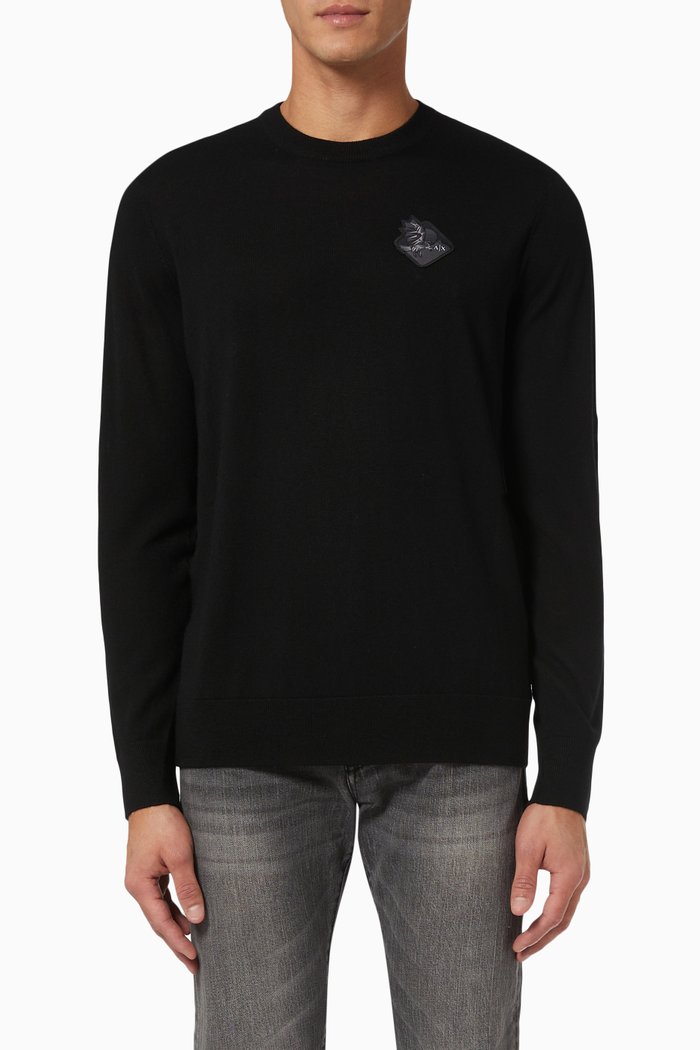 

Eagle Logo Sweater in Wool, Black