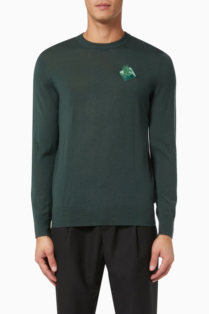 Eagle Logo Sweater in Wool, Green